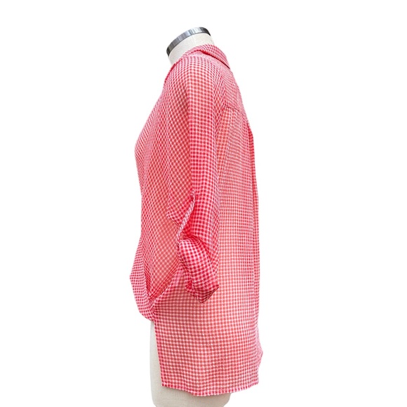 Hot & Delicious Gingham Top Wrap Red White Semi Sheer Small S NWT - Picture 2 of 13